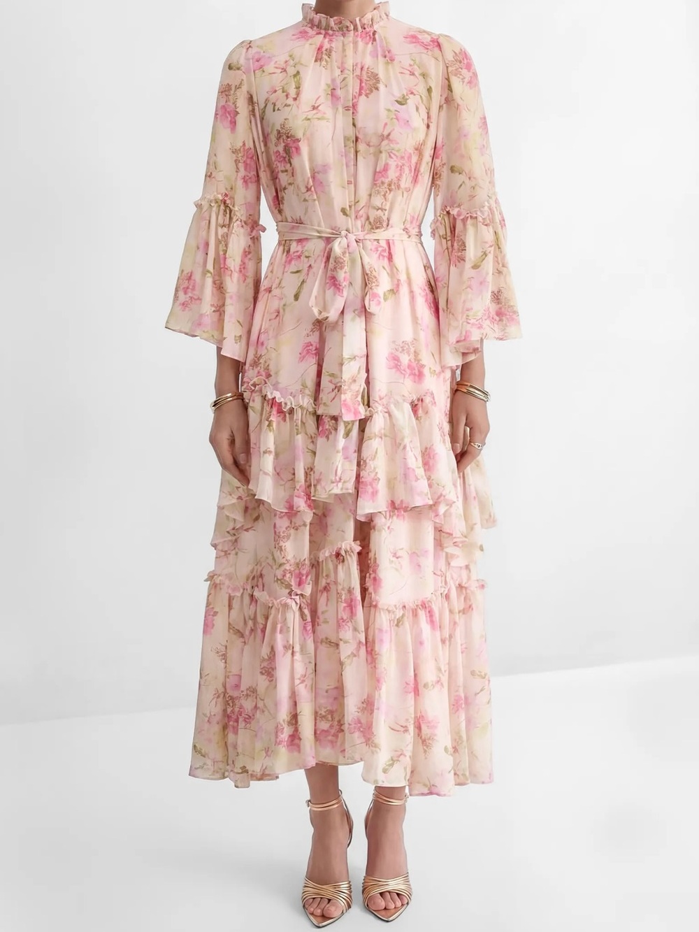 NWOT Floral Tiered Ruffle Maxi Dress - Pink Floral Size XL